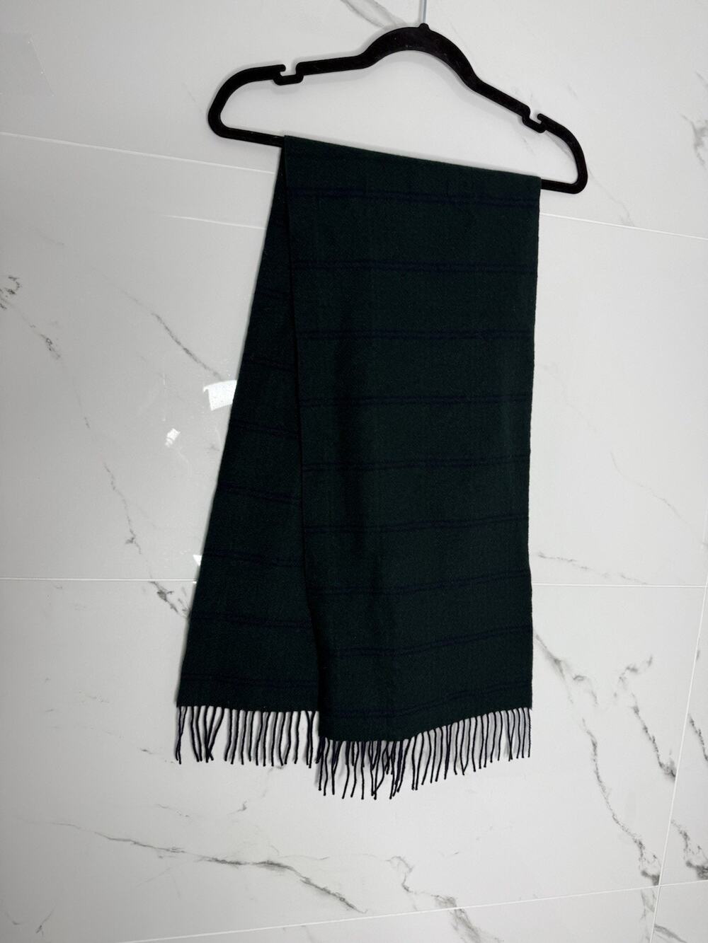 Amicale 100% Cashmere Scarf Green BluePlaid Fringe Soft Cozy Classic Preppy